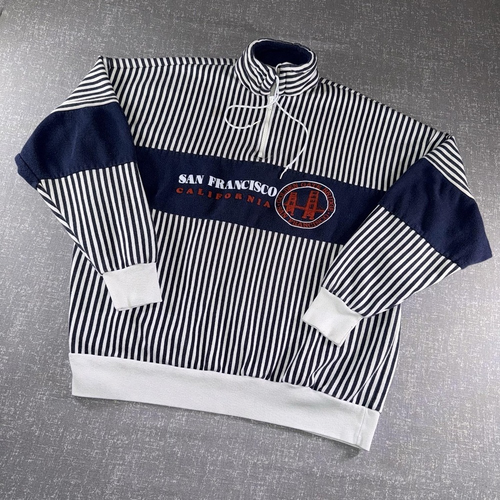 San Francisco California Sweatshirt Mens XL Blue Striped 1/4 Zip Fleece Pullover